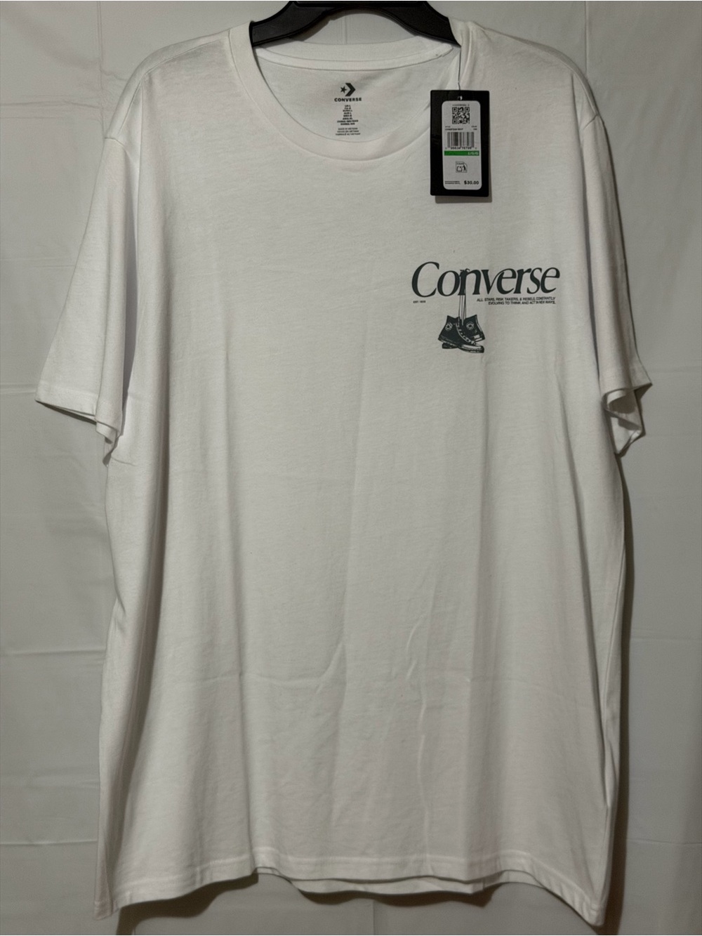 Converse White Short-Sleeve Tee with Mini Logo and Sneaker Graphic